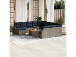 Vidaxl Conjunto De Sofá De Jardim Com 13 Peças E Almofadas Em Rattan Sintético Cinza