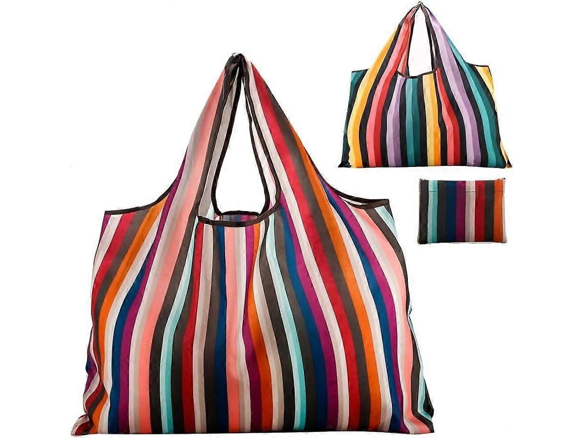 Conjunto de 2 Sacolas de Compras Reutilizáveis ​​grandes em Nylon Lavável Dobrável Ecológica Resistente Cabe no Bolso Nova Cor Arco íris GOKOCO