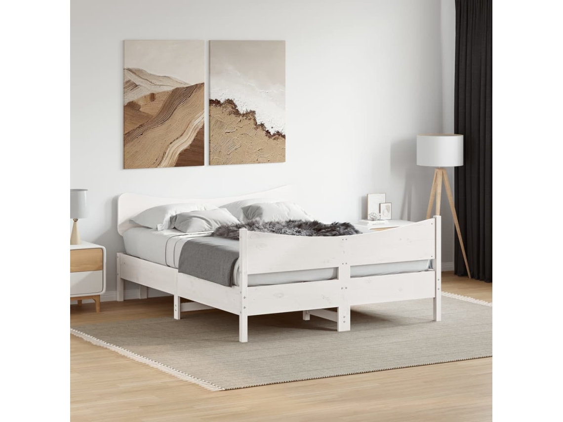 Vidaxl Cama Sem Colchão 140x200 Cm Madeira De Pinho Maciça Branco