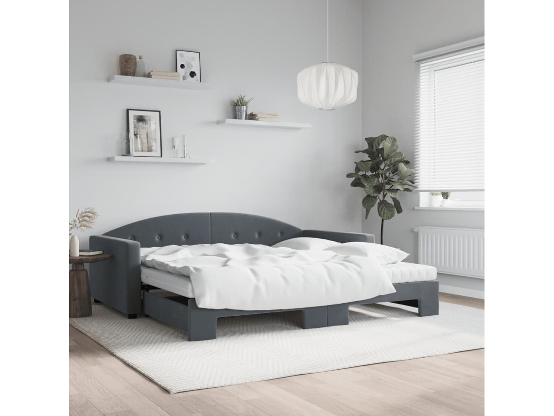 Sofá cama con cajón/colchón 100x200 cm Terciopelo Gris Oscuro