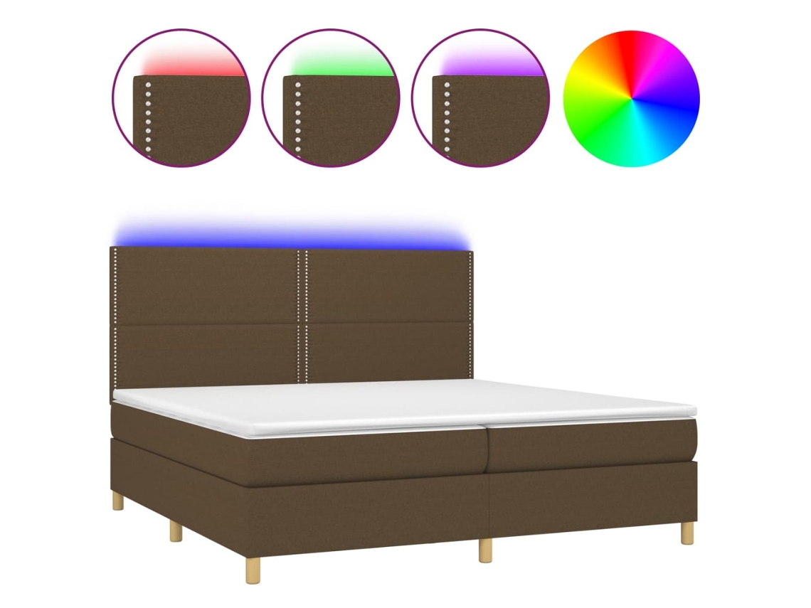 Cama Box Spring com Colchão e Led Tecido Castanho Escuro MAISON EXCLUSIVE (200x200 cm)