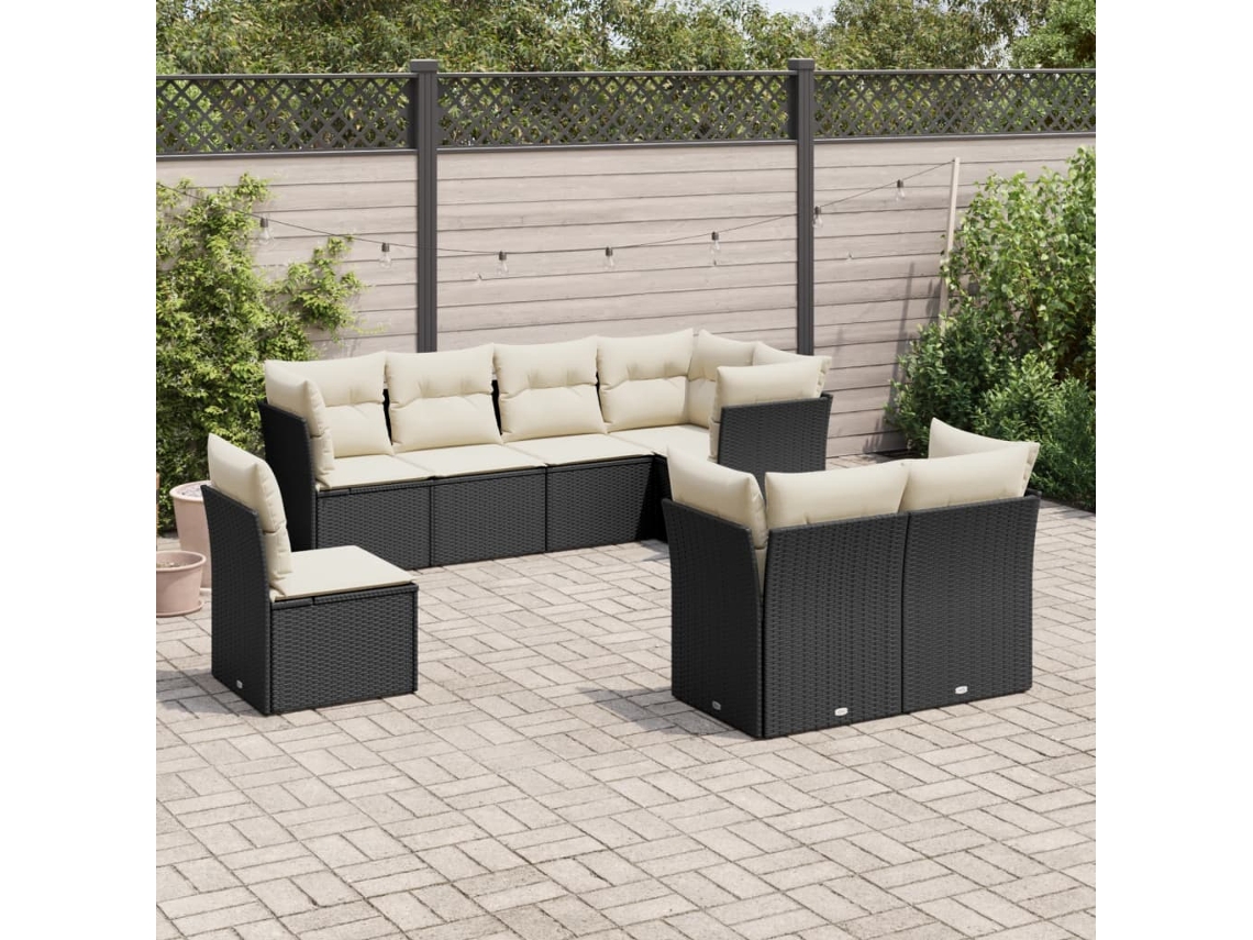 Vidaxl 8 Pcs Conjunto Sofás De Jardim Com Almofadões Vime Pe Preto