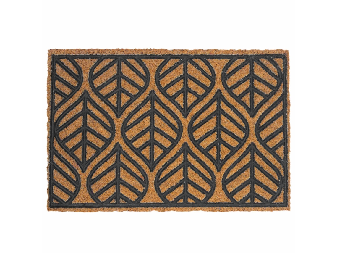 Capacho De Fibra De Coco Com Base Pvc Natural E Preto