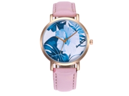 Relógio de Pulso Feminino de Quartzo com Pulseira de Couro Pu Estilo Simples Rosa