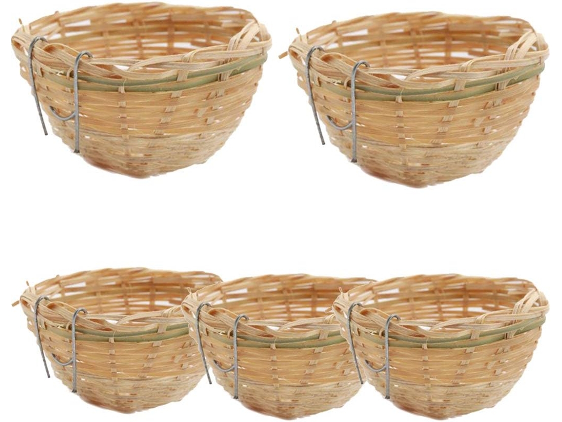 Conjunto de 8 Casinhas de Pássaros em Bambu Trançado, Ideais para Criação de Canários, Papagaios e Descanso AQUAFORGE