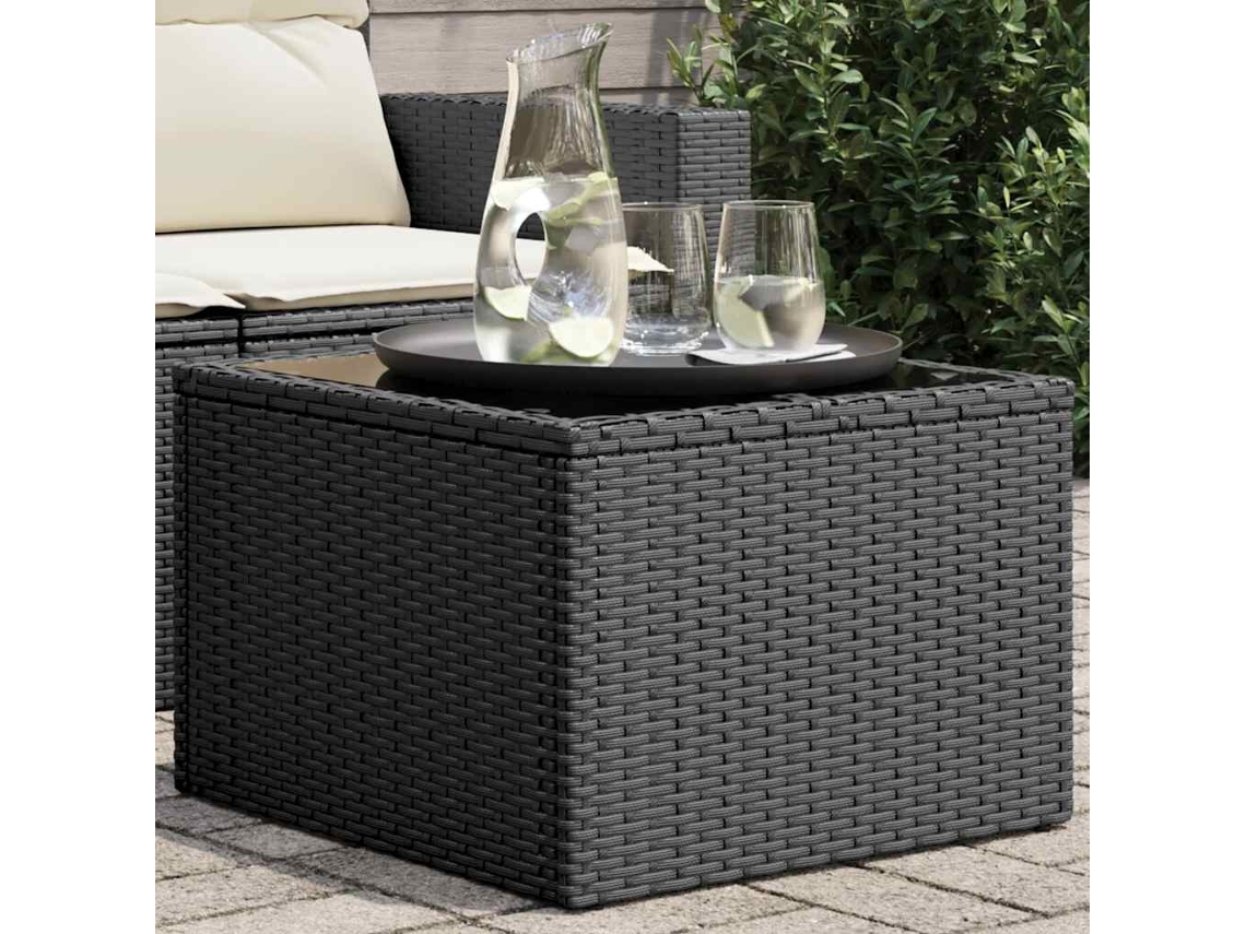 Vidaxl Mesa de Jardim com Tampo de Vidro Preta 55x55x37 Cm Vime Sintético