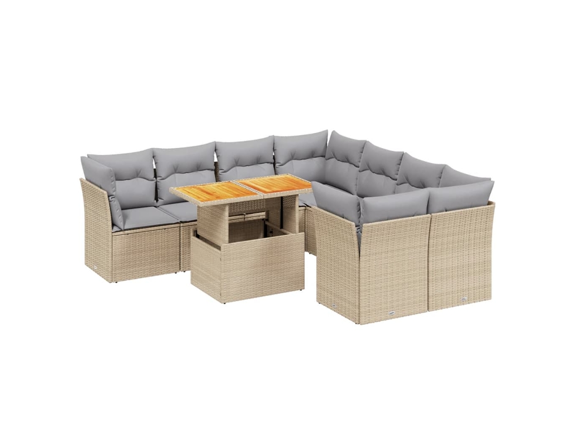 Conjunto de 9 Sofás para Jardim com Almofadões Vime Pe Bege MAISON EXCLUSIVE (90x200 cm)