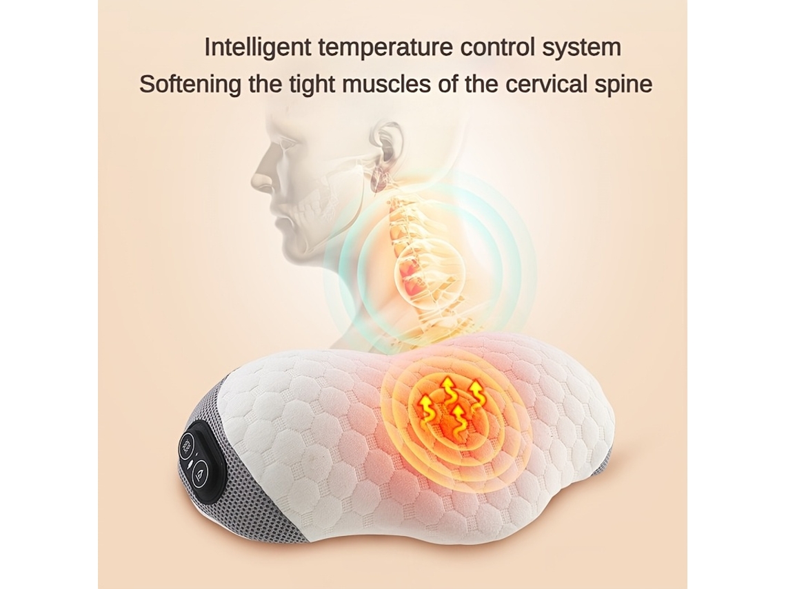 Almofada Cervical Em Espuma Viscoelástica Alimentada Por Usb Com Funções De Aquecimento E Massagem Vibratória, Compacta, Recarregável, Uso D