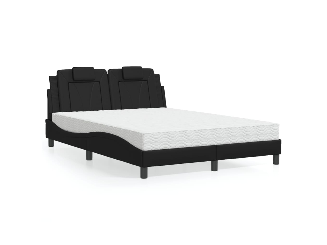 Cama Com Colchão 140x190 Cm Couro Artificial Preto
