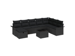 Conjunto 9 Sofá De Jardim Vidaxl Preto Vime Pe (55 X 55 X 37 Cm)