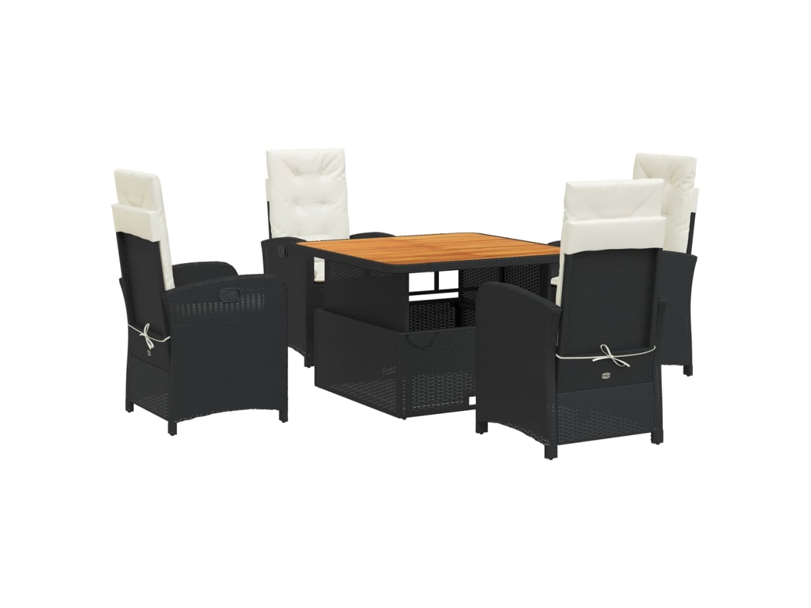 Conjunto de 5 Jantar para Jardim com Almofadões Vime Pe Preto MAISON EXCLUSIVE