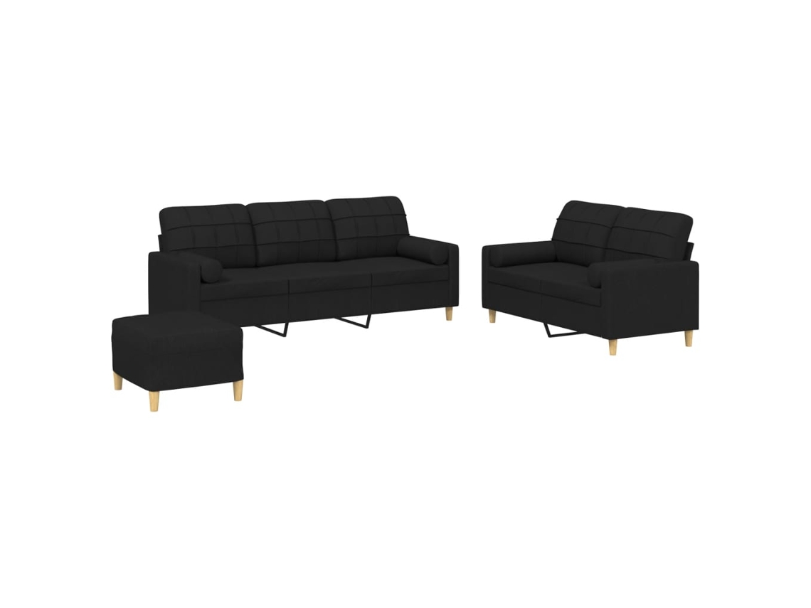 3 Pcs Conjunto de Sofás com Almofadas Tecido Preto MAISON EXCLUSIVE