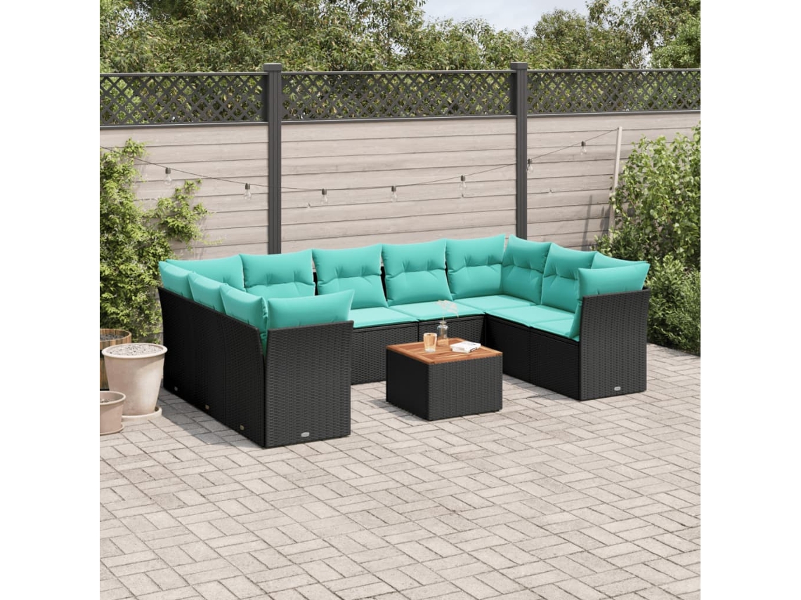 Vidaxl 10 Pcs Conjunto De Sofás P/ Jardim C/ Almofadões Vime Pe Preto