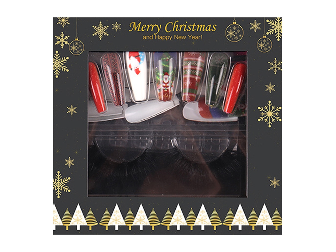 Par De Cílios Postiços De Cabelo De Vison E 24 Peças De Adesivos De Unhas Vestíveis Bastão De Natal Nas Unhas Estilo 1 ZMDECQNA