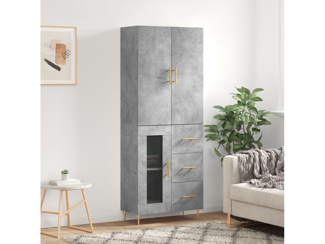 Vidaxl Armário Alto 69,5x34x180 Cm Derivados De Madeira Cinza Cimento