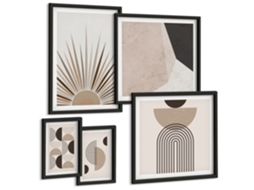 Pinturas Murais Modernas Padrões Abstratos Em Bege E Cinza Moldura Preta Imagens Para Um Quarto Infantil Espelharte (conjunto De 5 Imagens)