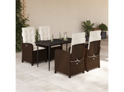 Vidaxl 5 Pcs Conjunto Jantar P/ Jardim C/ Almofadões Vime Pe Castanho