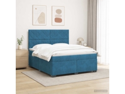 Vidaxl Cama Box Spring Com Colchão Azul 180 X 200 Cm Veludo