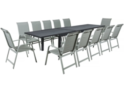 Conjunto De Jantar De Jardim ''lagos'' - 200/320 X 105 X 76 Cm - 12 Cadeiras - Cinza Claro