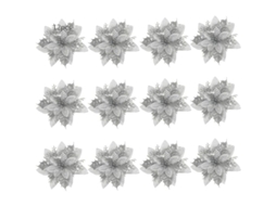 24Pcs Flores de Natal Flores de Natal Artificiais Decorações para Árvores de Natal Poinsétia Glitter Árvore de Natal Glitter Flores de Nsilber