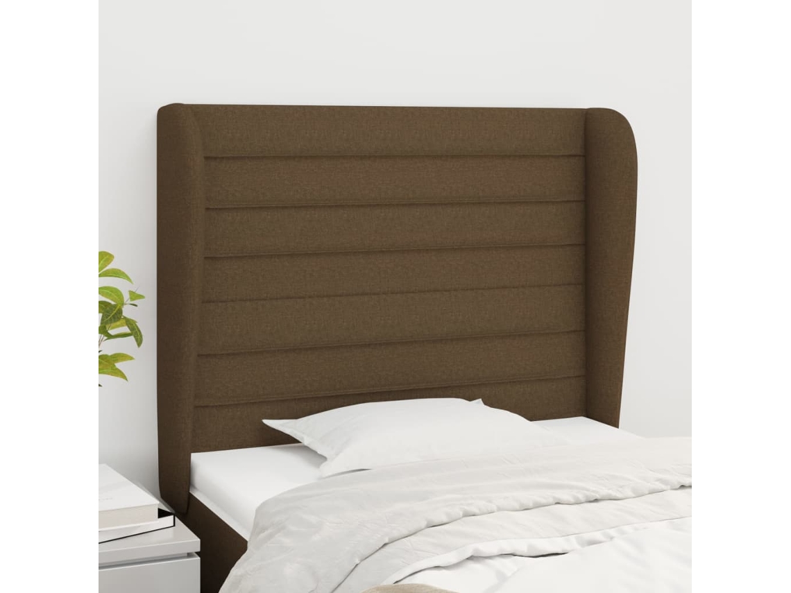 Vidaxl Cabeceira Cama C/ Abas Tecido 103x23x118/128 Cm Castanho-escuro