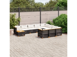 Vidaxl 11 Pcs Conjunto Sofás De Jardim C/ Almofadões Vime Pe Preto