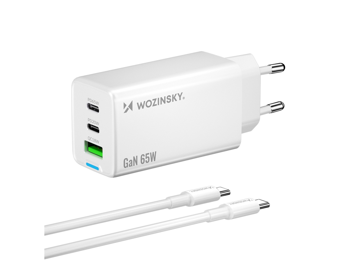 Ładowarka Sieciowa Gan Usb a Usb c Z Kablem Usb c 65w Biała WOZINSKY