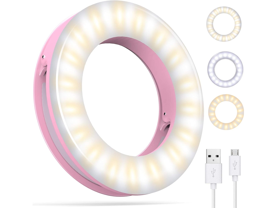 Mini Selfie Ring Light Circle Clip On Phone With Rechargeable Battery And 36 Led 3 Light Modes For Smart Iphone Laptop Camera Videopink