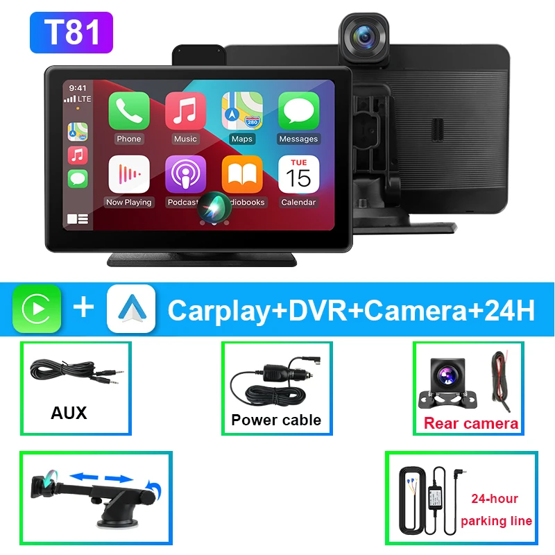 (dvr 24h Com Cartão De 64 Gb) Câmera Veicular 4k De 7 Polegadas, Carplay Sem Fio, Gps Com Lente Dupla