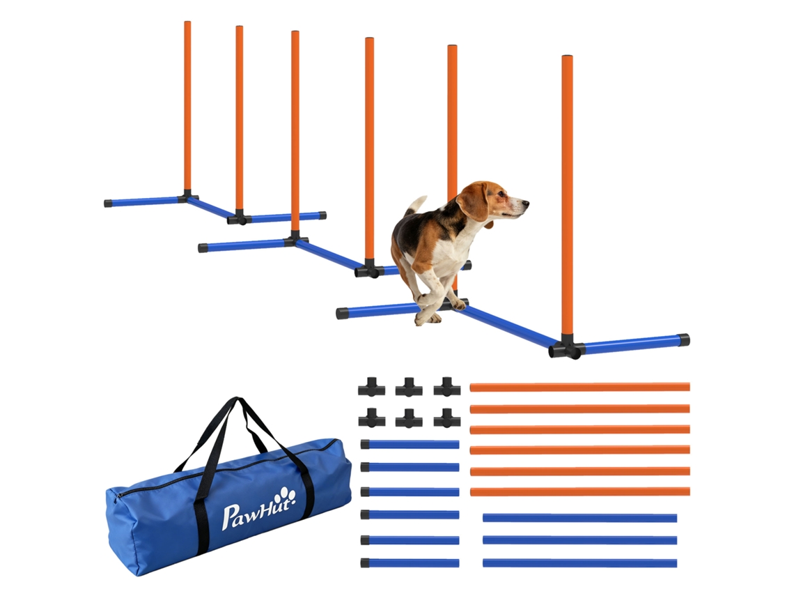 Agility Set Hunde 3 teiliges Agility Ausrüstung Mit Slalomstangen Tragetasche Trainingsset Für Alle Hundegrößen Orange VELTUS TRADE