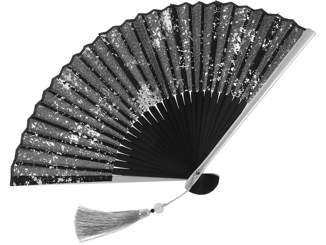 Leque Dobrável Tradicional Chinês 1 Acabamento Estanho Efeito Prateado Acessório Vintage Portátil Dança GOKOCO