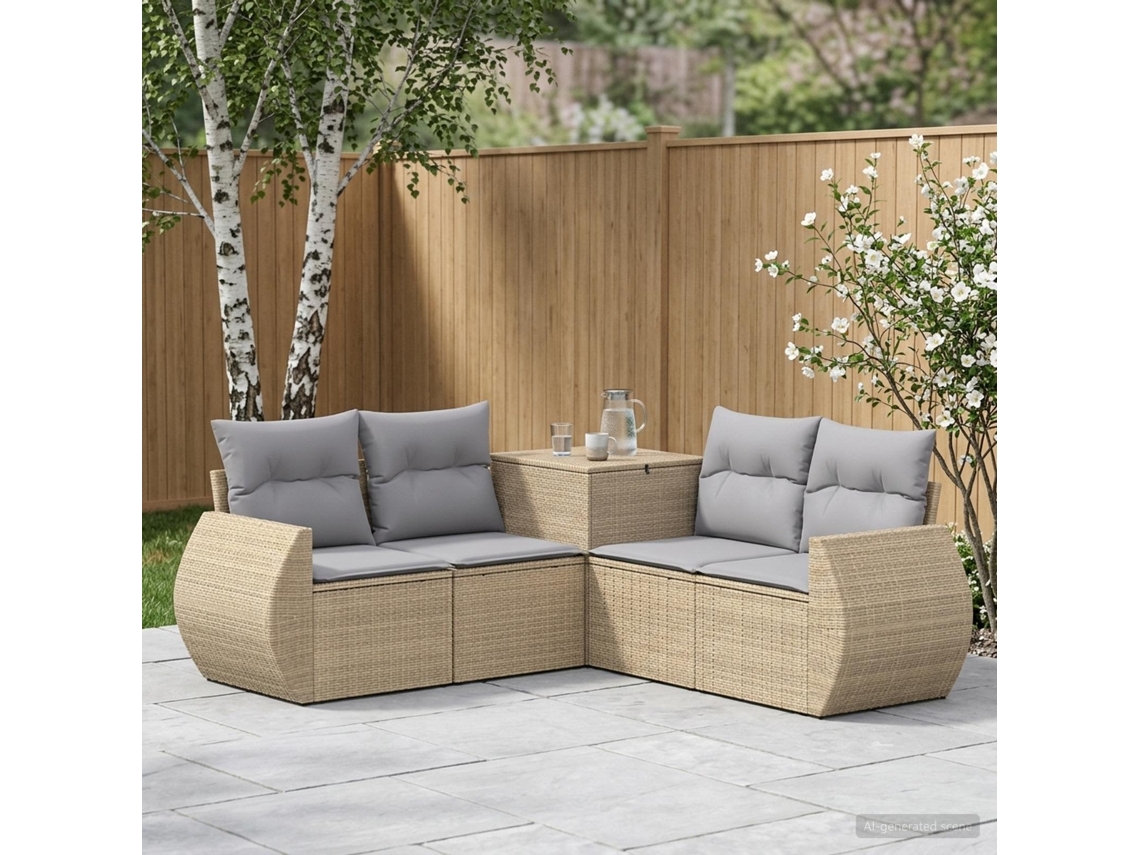 Vidaxl Conjunto De Sofás 5 Unid. Bege E Cinza Claro