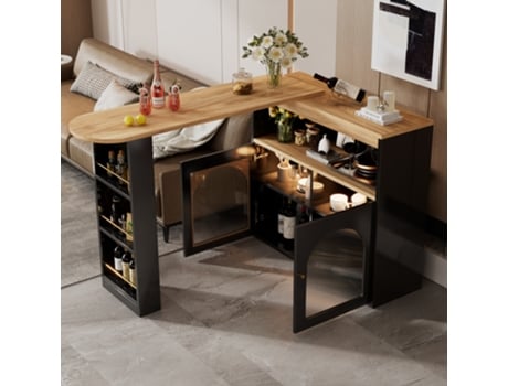 Mesa De Bar Extensível Moderna 138 193 Cm Com Armazenamento E Led Ajustável Ideal Para Jantares E Bistrós Em Preto Mega Echo Trade Shop