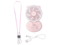 Mini Handheld Clip Fan Usb 3 Gears Folding With Neck Strap Pink