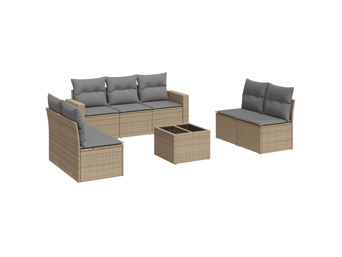 Conjunto de 8 Sofás para Jardim com Almofadões Vime Pe Bege MAISON EXCLUSIVE (8 pcs)