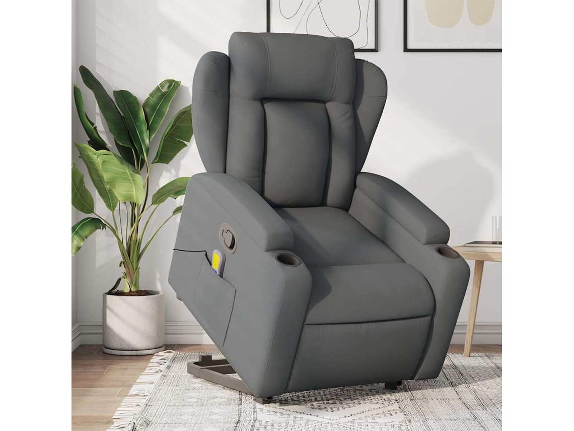 Vidaxl Poltrona Elevatória De Massagens Tecido Cinzento-escuro