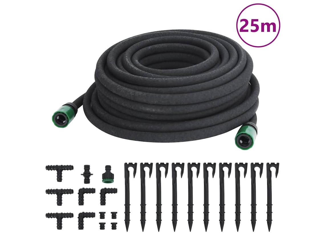 Vidaxl Mangueira Para Rega Gota-a-gota De Jardim 25 M Borracha Preto