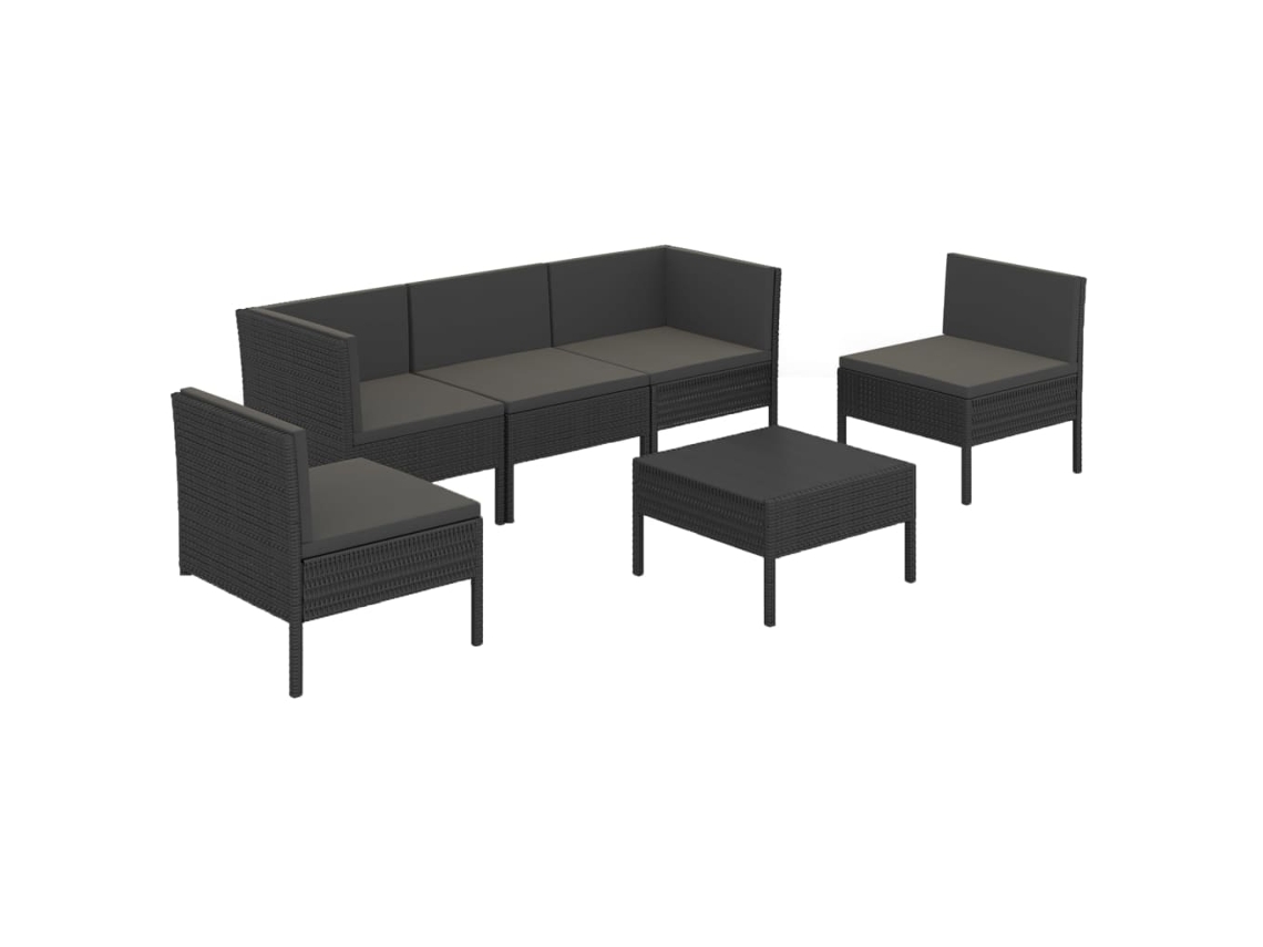 Maison Exclusive - 6 Pcs Conjunto Lounge De Jardim C/ Almofadões Vime Pe Preto