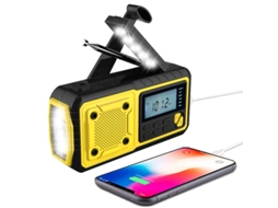 Rádio de Emergência com Manivela e Energia Solar de 4000mah, Alerta Meteorológico Am/fm com Carregador de Celular, Amarelo AQUAFORGE