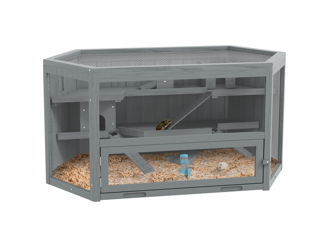 Gaula para Hamster, 3 Prateleiras, Banheira Removível, Madeira/metal, 115x60x55 Cm Ge
