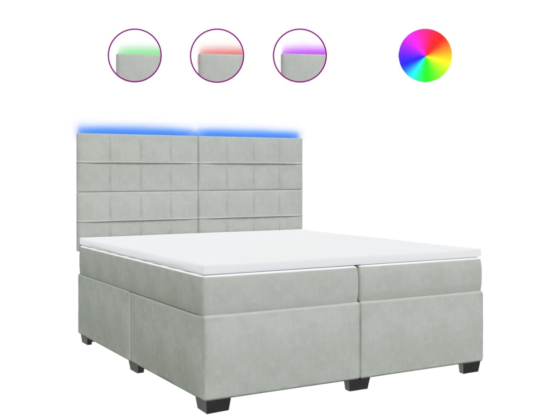 Cama com Molas e Colchão Veludo Cinzento Claro MAISON EXCLUSIVE (200x200 cm)