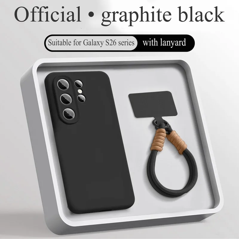 Capa Para Celular Samsung S26 (preta) Em Silicone Líquido Com Cordão E Alça De Pulso.