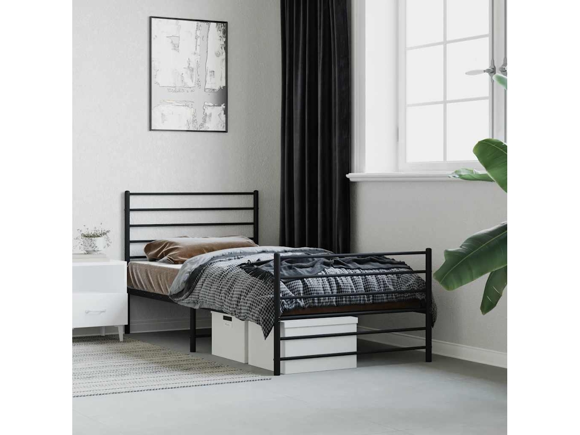 Vidaxl Estrutura De Cama Com Cabeceira E Pés 90x190 Cm Metal Preto