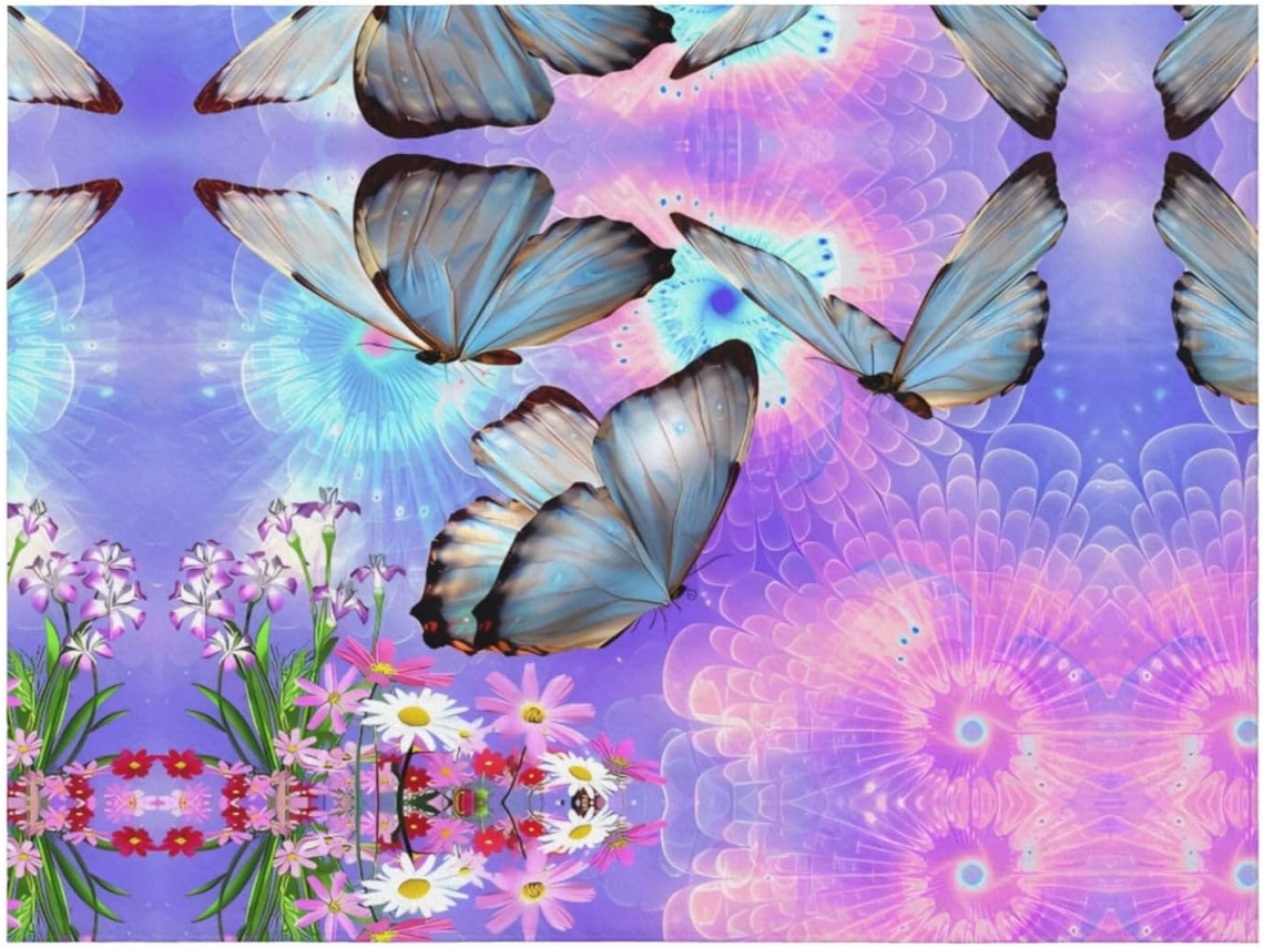 Manta de Flanela Macia e Quente com Estampa Colorida Flores Borboletas 152 4 X 127 Cm, Macio, Quente, Ideal Pa