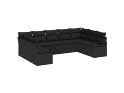 Conjunto 9 Sofá Exterior Vidaxl Preto Vime Pe (289 X 177 X 85 Cm)