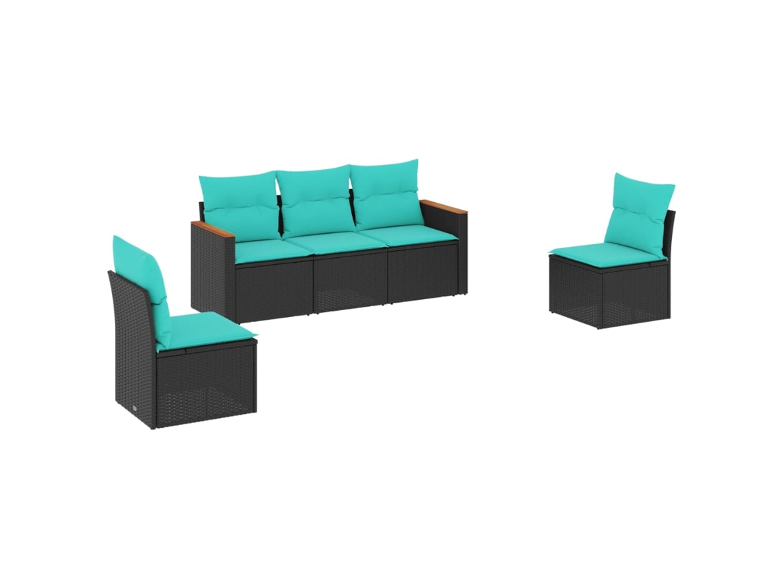 Conjunto de Sofá de Jardim de 5 Peças com Almofadas em Rattan Sintético Preto MAISON EXCLUSIVE