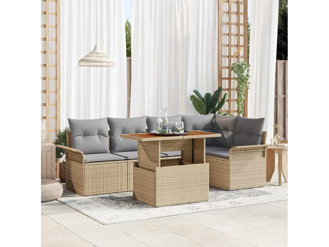 Vidaxl Conjunto De Sofá De Jardim 6 Unid. Bege E Cinzento Claro