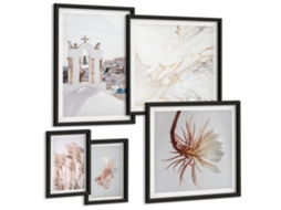 Galeria De Pinturas Murais Padrões De Plantas, Flores E Folhas Moldura Preta Quadros Para O Escritório Espelharte (conjunto De 5 Imagens)