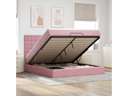 Estrutura De Cama Otomana Com Colchões 180x200 Cm Veludo Rosa