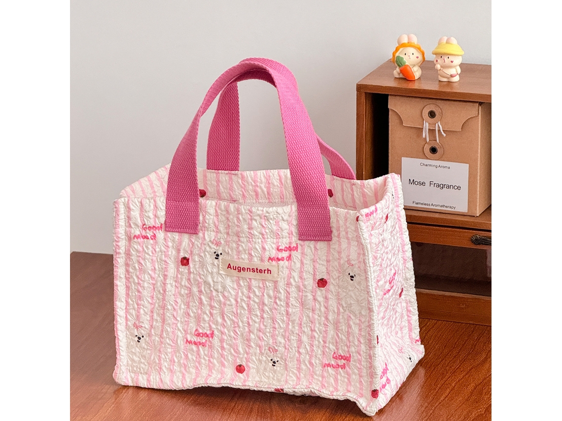 Bolsa Tote Listrada Rosa e Branca, Lona, Lancheira AQUAFORGE